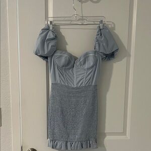 Oh Polly Light Blue Puff Sleeve Mini Dress